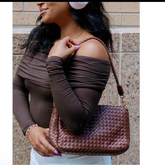 Modern + Chic Elegant Elle Woven shoulder/Crossbody Bag-cinnamon - Picture 6 of 13